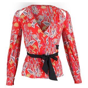 Diane Von Furstenberg Printed Wrap Top in Red Silk